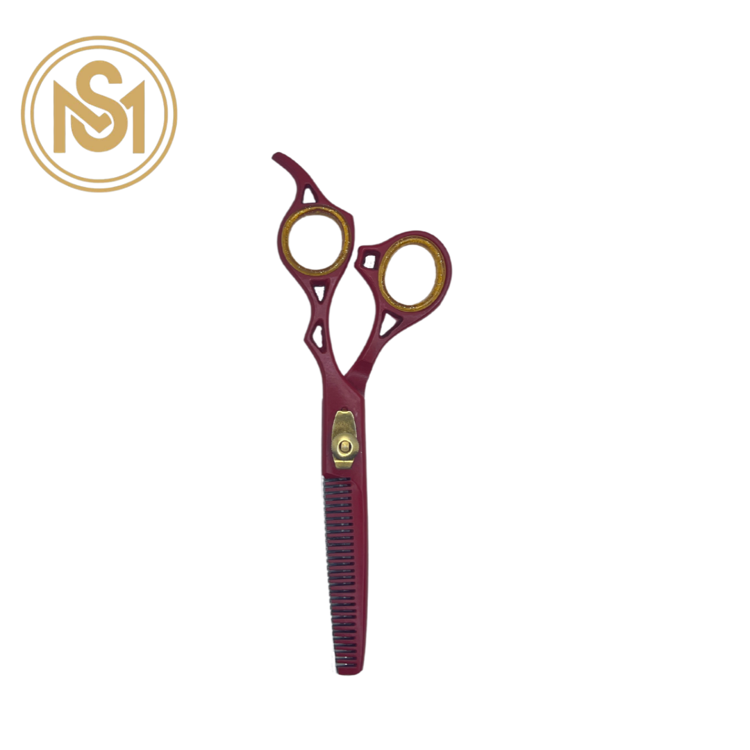 SM Professional Barber Convex Edge Thinning Shear (Red & Golden)