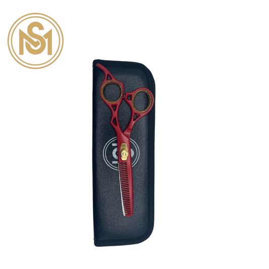 SM Professional Barber Convex Edge Thinning Shear (Red & Golden)